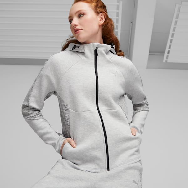 EVOSTRIPE Women's Full-Zip Hoodie, Light Gray Heather, large-ZAF