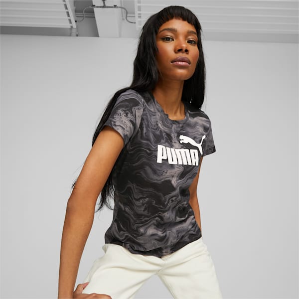 ESS+ MARBLEIZED Women's Tee, PUMA Black, large-ZAF