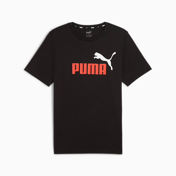 ESS+ Logo Men's Tee, PUMA Black-red mazing, large-ZAF