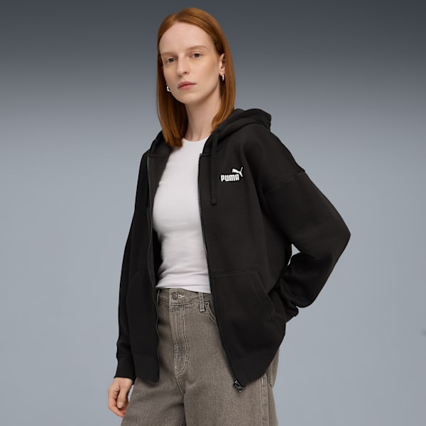 ESS Small No. 1 Logo Comfort Full-Zip Hoodie Women, PUMA Black, large-ZAF