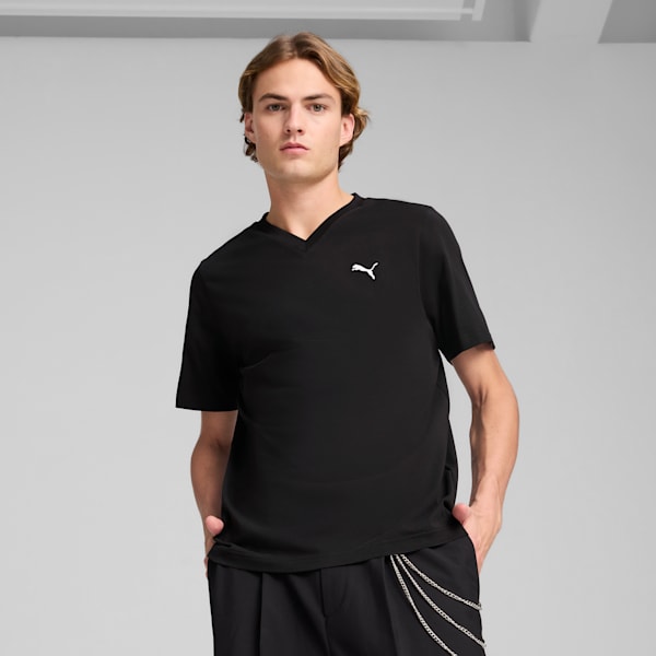 Essentials V-Neck Tee Men, PUMA Black, large-MEX