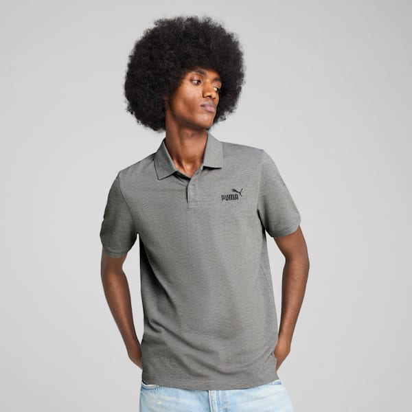 Polo de piqué Essentials No. 1 con logotipo para hombre, Medium Gray Heather, large-MEX