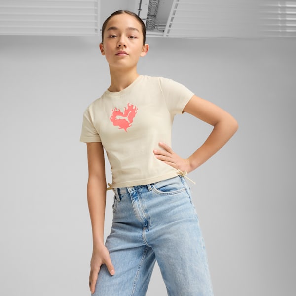 Playera FLAMING LOVE Knotted para adolescentes, Alpine Snow, large-MEX