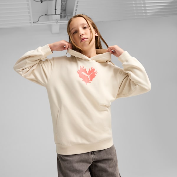 Flaming Love Hoodie Youth, Alpine Snow, large-ZAF