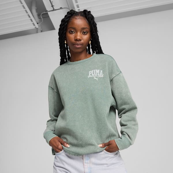 PUMA CLASS Comfort Washed Crew Women, Green Moon, large-ZAF