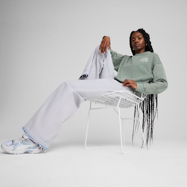 PUMA CLASS Comfort Washed Crew Women, Green Moon, large-ZAF