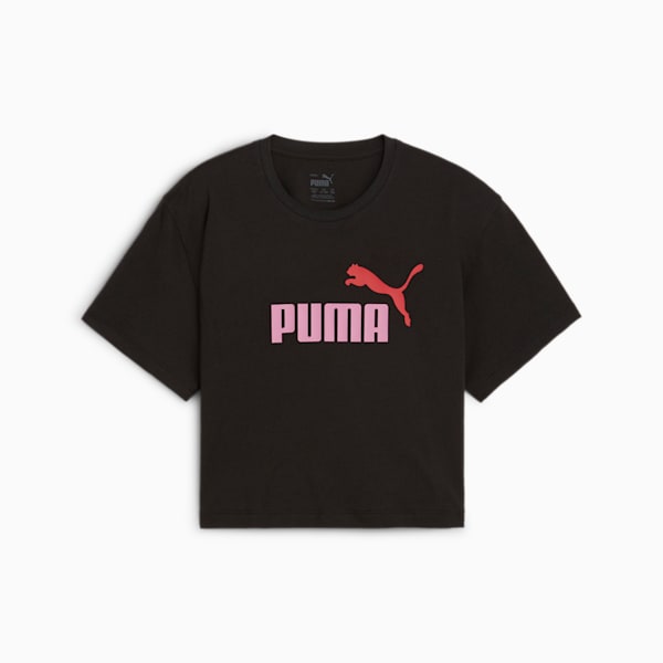 Girls Logo Cropped Tee, PUMA Black-Mauved Out, large-ZAF