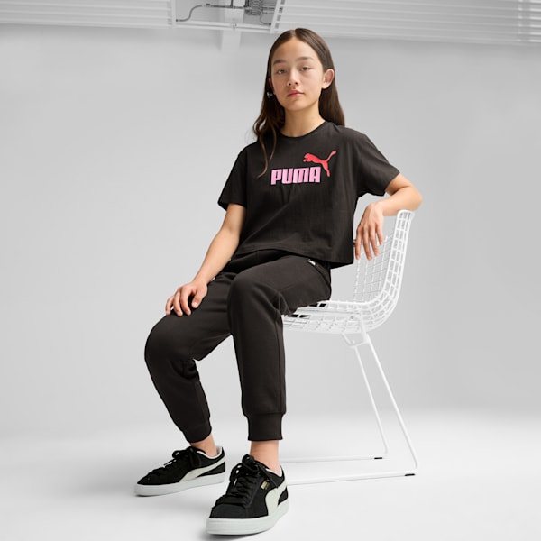 Girls Logo Cropped Tee, PUMA Black-Mauved Out, large-ZAF