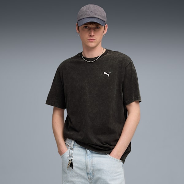 Essentials Elevated Relaxed Wash Tee Men, PUMA Black, large-ZAF