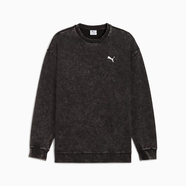 Essentials Elevated Relaxed Wash Crew Sweatshirt Men, PUMA Black, large-ZAF