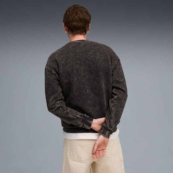 Essentials Elevated Relaxed Wash Crew Sweatshirt Men, PUMA Black, large-ZAF