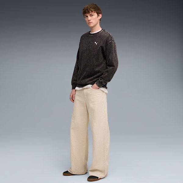 Essentials Elevated Relaxed Wash Crew Sweatshirt Men, PUMA Black, large-ZAF