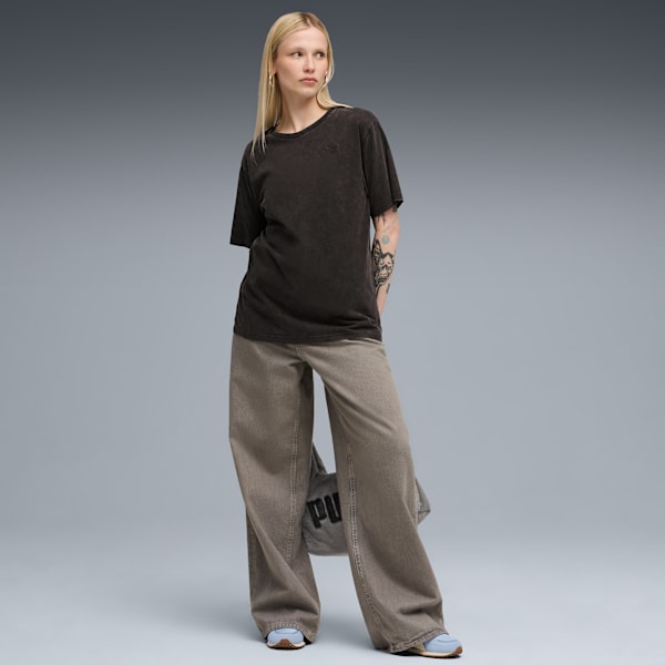 Essentials Elevated Relaxed Wash Tee Women, PUMA Black, large-ZAF