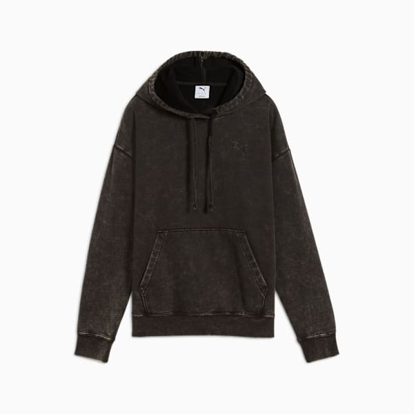 Essentials Elevated Relaxed Wash Hoodie Women, PUMA Black, large-ZAF