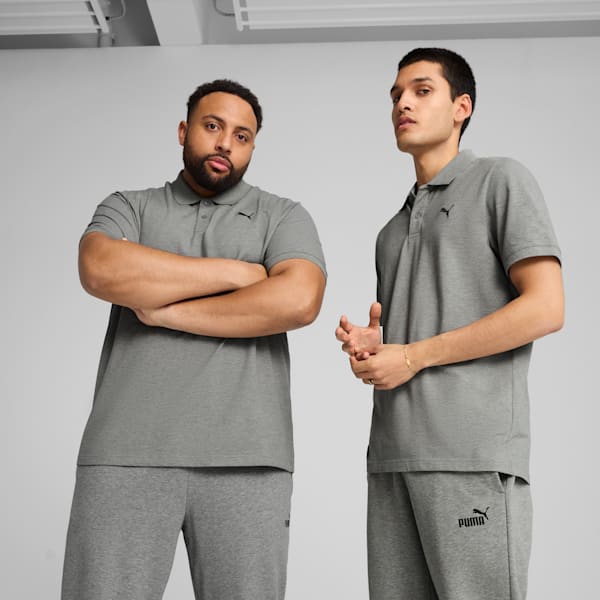 Essentials Small PUMA Logo Pique Polo Men, Medium Gray Heather, large-ZAF