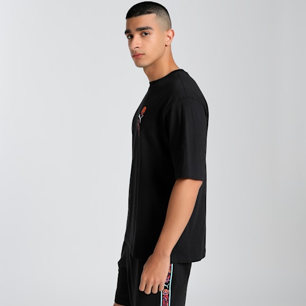 Floral Sport Graphic Boxy Tee Men, PUMA Black, large-MEX