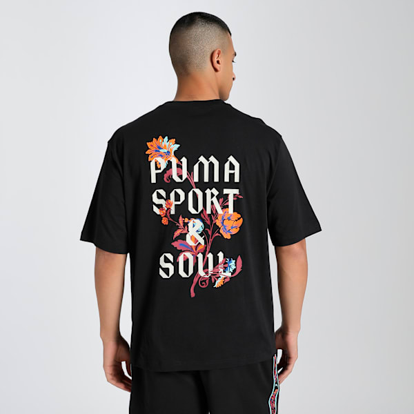 Floral Sport Graphic Boxy Tee Men, PUMA Black, large-MEX