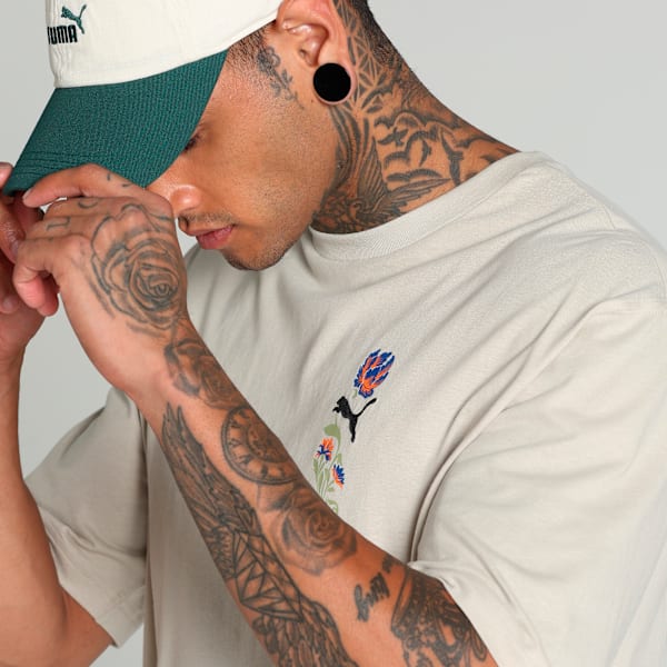 Floral Sport Graphic Boxy Tee Men, Desert Dust, large-MEX