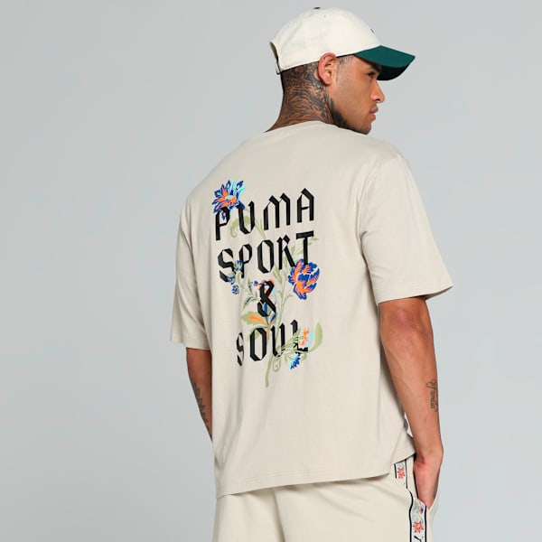 Floral Sport Graphic Boxy Tee Men, Desert Dust, large-MEX