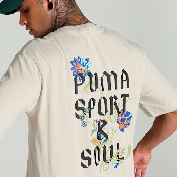 Floral Sport Graphic Boxy Tee Men, Desert Dust, large-MEX