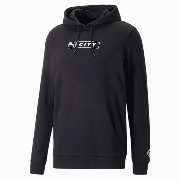 Manchester City ftblLegacy Hoodie Men, PUMA Black-Team Light Blue, large-ZAF