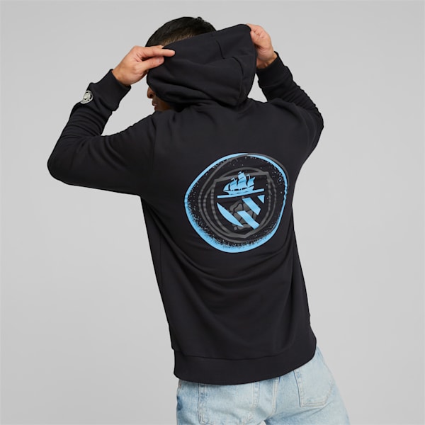 Manchester City ftblLegacy Hoodie Men, PUMA Black-Team Light Blue, large-ZAF