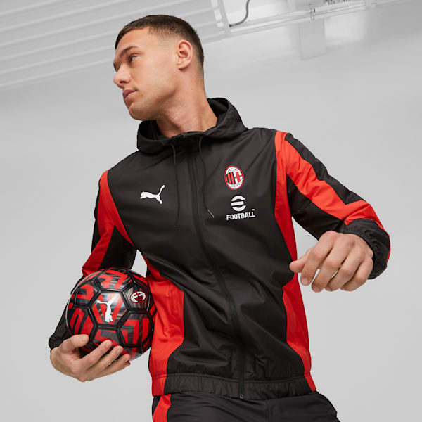 AC Milan Men's Pre-match Jacket, PUMA Black-For All Time Red, large-ZAF