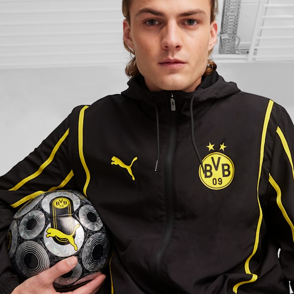 Borussia Dortmund Pre-match Woven Jacket Men, PUMA Black-Faster Yellow, large-ZAF