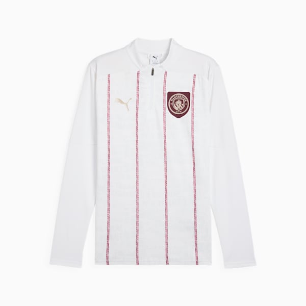 Camiseta de prepartido con cierre de un cuarto del Manchester City para hombre, PUMA White-Dark Jasper, large-ARG