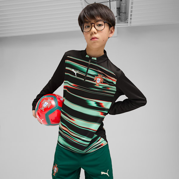 Portugal Pre-match Quarter-Zip Top Youth, PUMA Black-PUMA White, large-ZAF