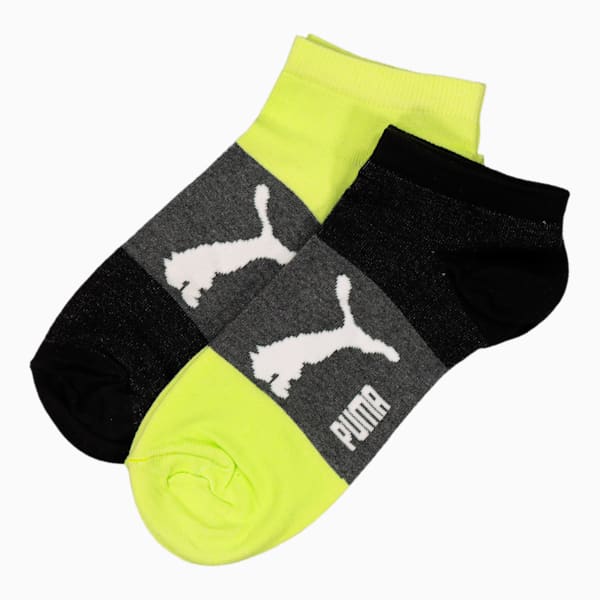 Mens 2 Pack Bold Sneaker Socks, Puma Black-dark grey heather-lime, large-ZAF