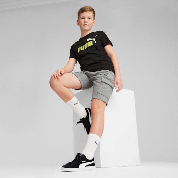 Essentials+ Two Tone Logo Youth Tee, PUMA Black-Lime Sheen, large-ZAF