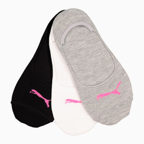 Women's Invisible Socks Three Pack, Puma Black-white-grey melange, large-ZAF