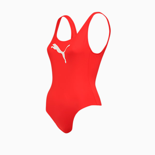 PUMA Swim Women's 1 Piece Swimsuit, red, large-ZAF