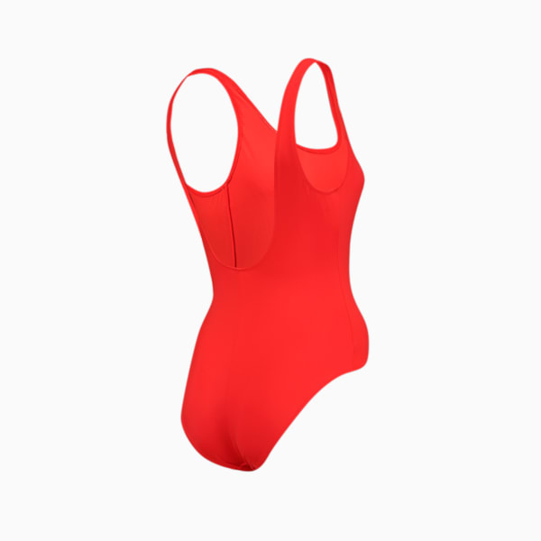 PUMA Swim Women's 1 Piece Swimsuit, red, large-ZAF