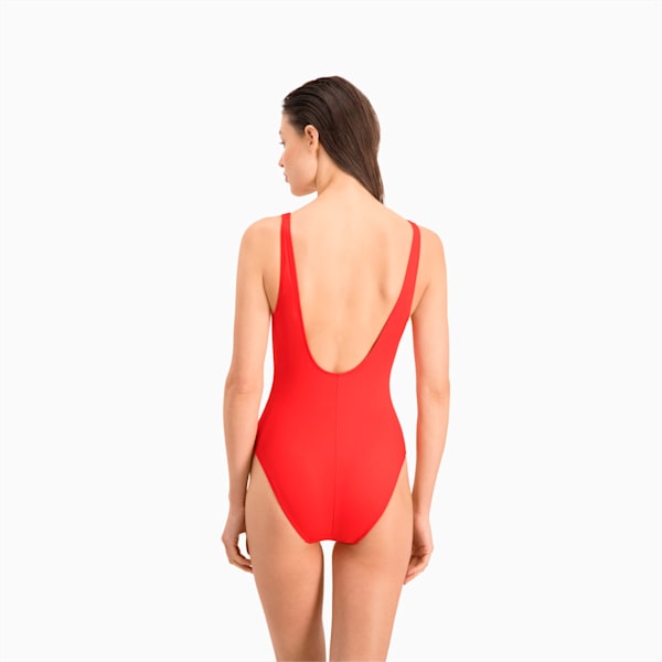 PUMA Swim Women's 1 Piece Swimsuit, red, large-MEX