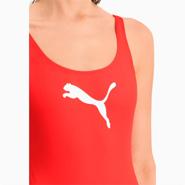 PUMA Swim Women's 1 Piece Swimsuit, red, large-ZAF