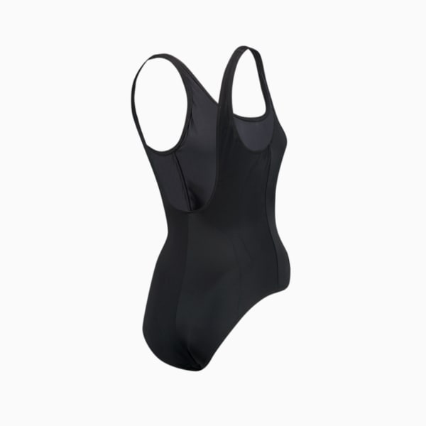 PUMA Swim Women's 1 Piece Swimsuit, black, large-ZAF
