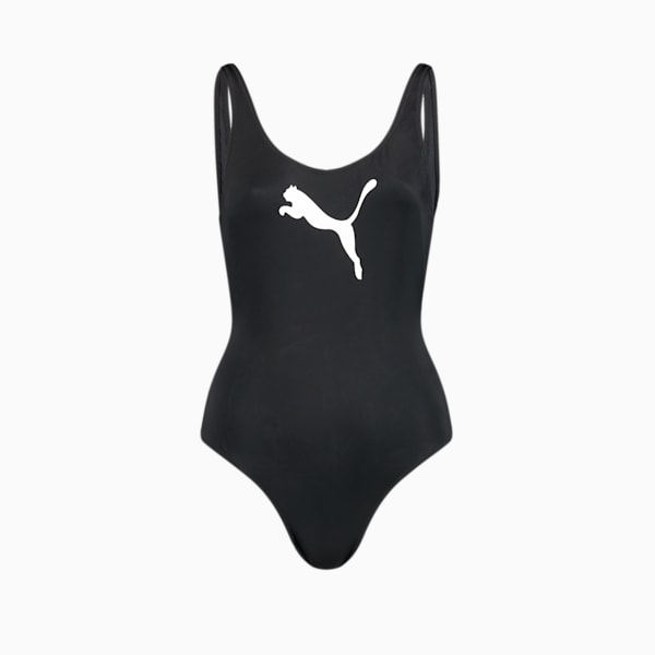 PUMA Swim Women's 1 Piece Swimsuit, black, large-ZAF