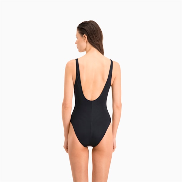 PUMA Swim Women's 1 Piece Swimsuit, black, large-ZAF