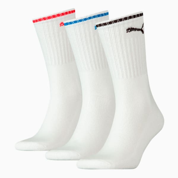 Medias unisex PUMA Sport Crew Stripe, pack de 3 pares, white, large-ARG