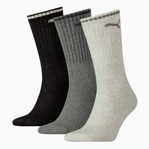 Medias unisex PUMA Sport Crew Stripe, pack de 3 pares, anthracite / grey, large-ARG