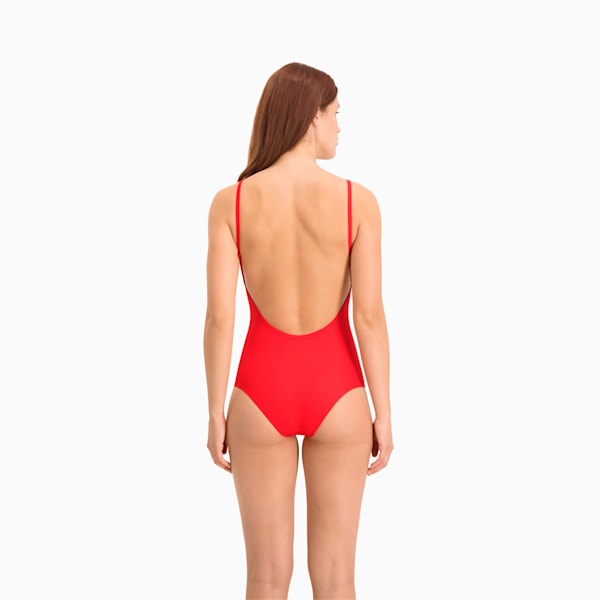 PUMA Swim Women's V-Neck Cross back Swimsuit, red, large-MEX