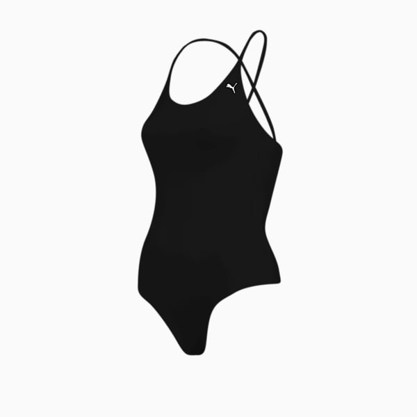 PUMA Swim Women's V-Neck Cross back Swimsuit, black, large-MEX