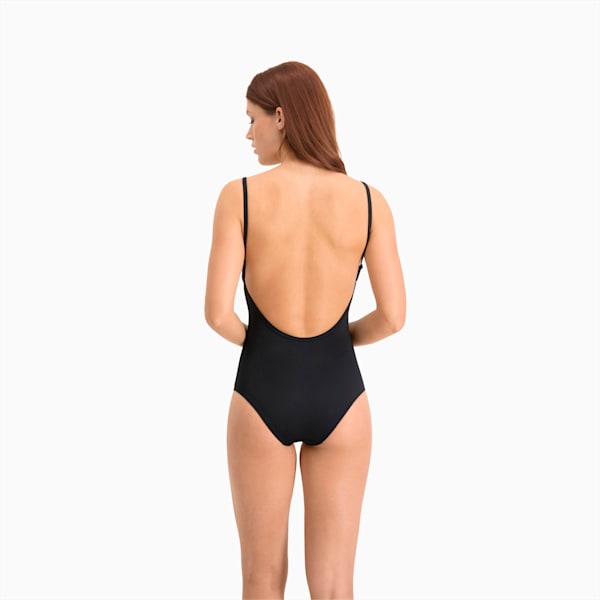 PUMA Swim Women's V-Neck Cross back Swimsuit, black, large-MEX