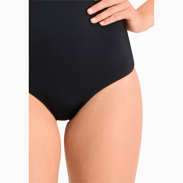 PUMA Swim Women's V-Neck Cross back Swimsuit, black, large-MEX