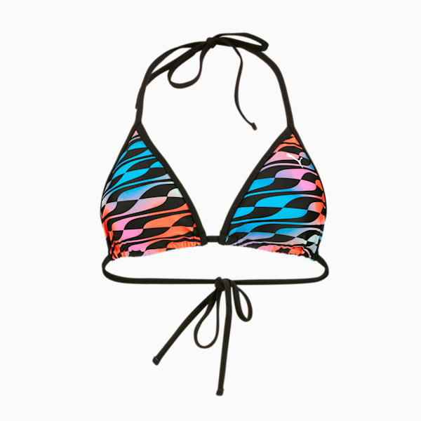 PUMA Swim Formstrip Women's Triangle Bikini Top, black combo, large-ZAF