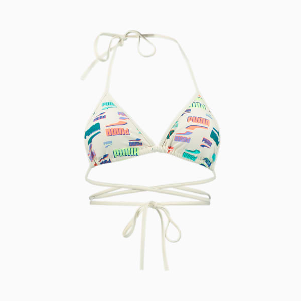 PUMA Swim Women's Wrap Around Triangle Bikini Top, white combo, large-MEX