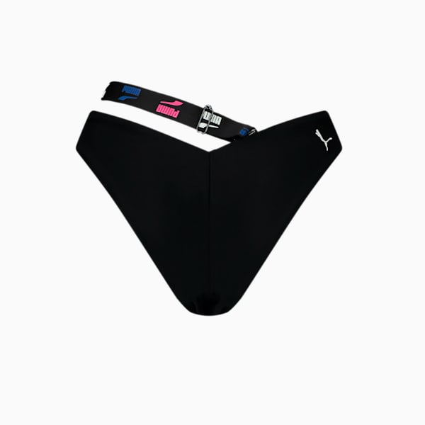 PUMA Swim Women's V-Shape Bikini Bottom, black combo, large-ZAF