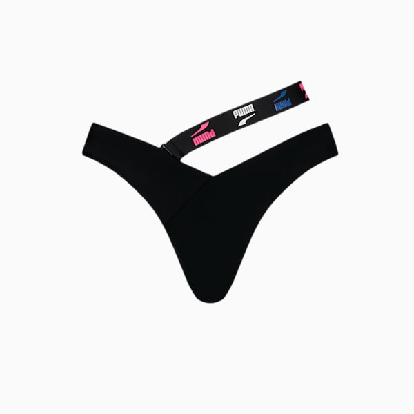 PUMA Swim Women's V-Shape Bikini Bottom, black combo, large-ZAF